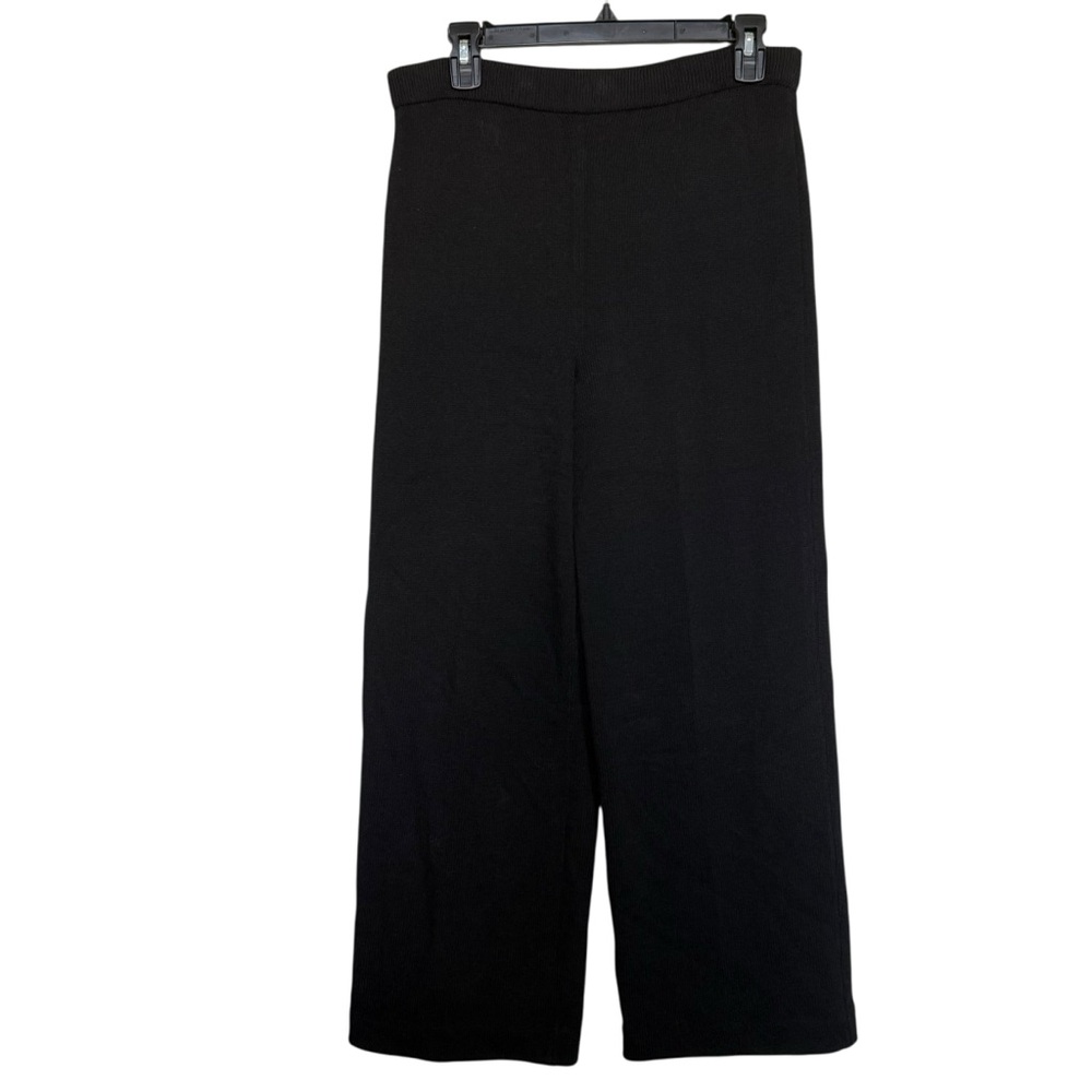 St. John Caviar Women’s Sz 4 Black Santana Knit Pull On Wide Leg Pants